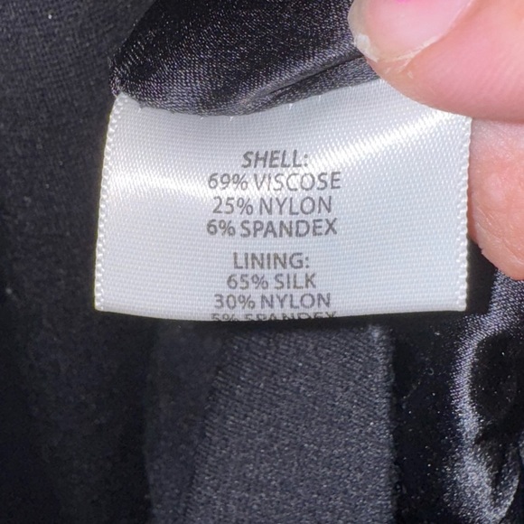 EILEEN FISHER Black Ponte Knit Asymmetric Neck Stretch Sheath Dress LBD Size 2 - Picture 15 of 16